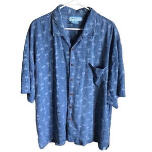 Bermuda Bay100% silk blue palm tree button down shirt Men’s SZ XXL